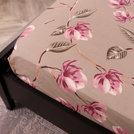 Простирадло на резинці (160*200*25) коричневе з квітковим принтом №661232