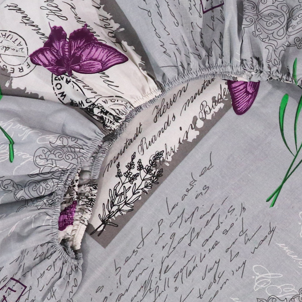 Простирадло на резинці (90*200*25) сіре з квітковим принтом №667861