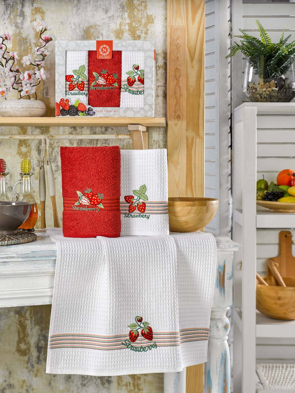 Набір кухонних рушників Nilteks Mimoza Cilekli 50*70 (3 шт)