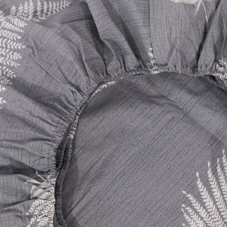 Простыня на резинке (90*200*25) серая с растительным принтом №6633091