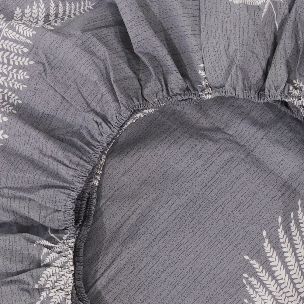 Простыня на резинке (90*200*25) серая с растительным принтом №6633091