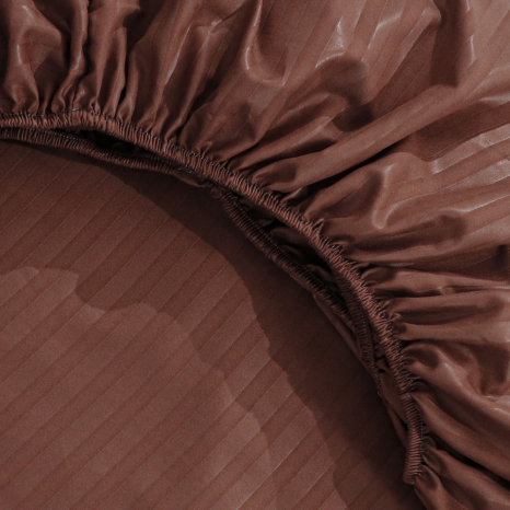 Простынь на резинке (180*200*25) коричневая полоска №1230