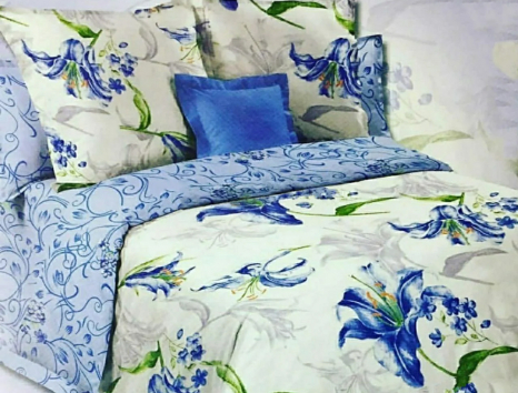 Ткань для постельного белья Бязь "Gold" Lux "Голубые лилии" GL4091 (A+B) - (50м+50м)