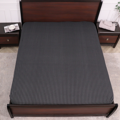 Простирадло на резинці (180*200*25) темно-зелене в смужку №661000