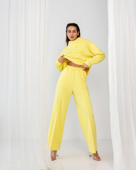 Жіночий костюм зі штанами палаццо (Розмір XL) жовтий №222_0020