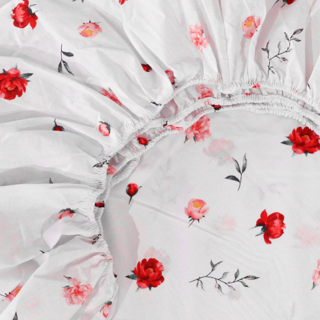 Простынь на резинке (180*200*25) белая с цветочным принтом №668364