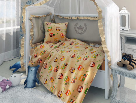 Тканина для постільної білизни Бязь "Gold" Lux дитяча "Цікаві совушки" GLB088