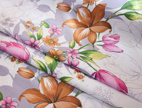 Тканина для постільної білизни Бязь "Gold" Lux "Лілії (рожевий)" GL767