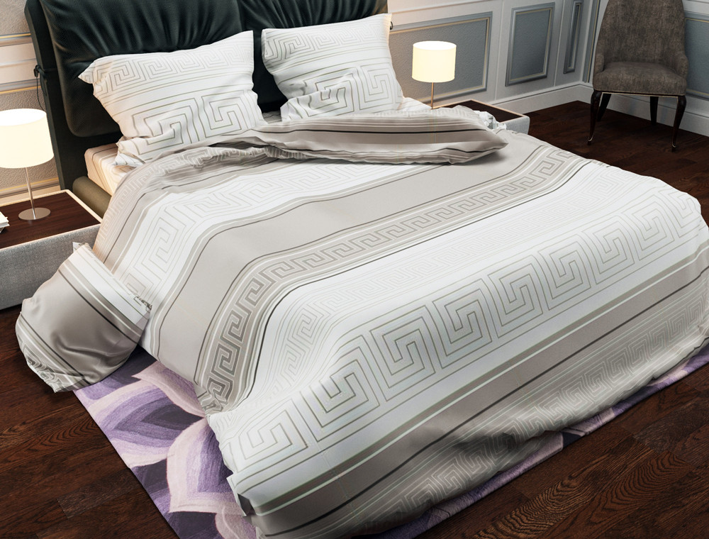 Ткань для постельного белья Бязь "Gold" Lux "Греческий принт (полоска, бежевый)" GL1014.