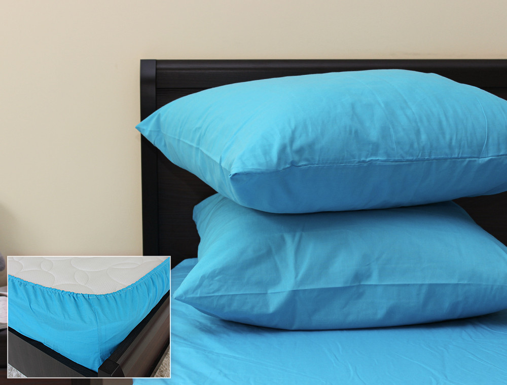 Комплект простирадла на резинці з наволочками (160*200*25) блакитний