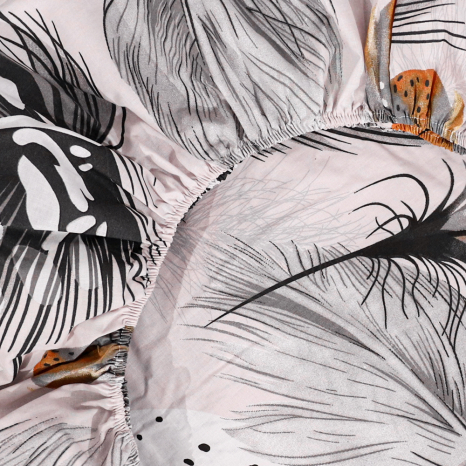 Простирадло на резинці (140*200*25) біле з принтом "пір'я" №668206