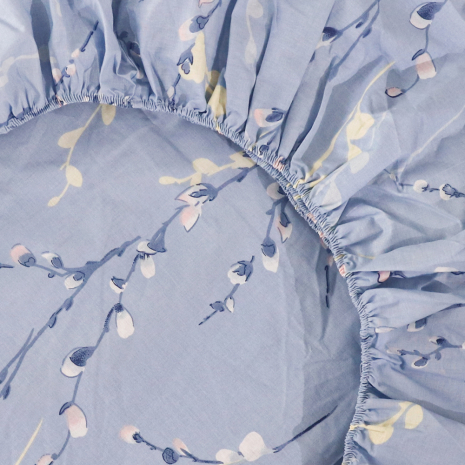 Простирадло на резинці (160*200*25) блакитне з рослинним принтом №661030