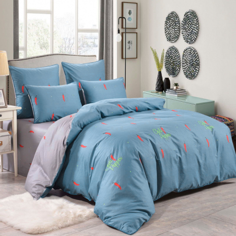 Тканина для постільної білизни Бязь "Gold" Lux "Чилі перець (блакитний)" GL1673 (B) - (50м)