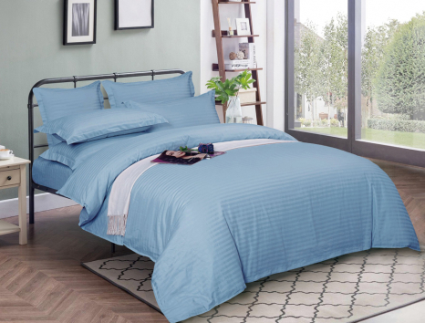 Двоспальний набір постільної білизни 180*220 з Страйп Сатину з простирадлом на резинці №554411