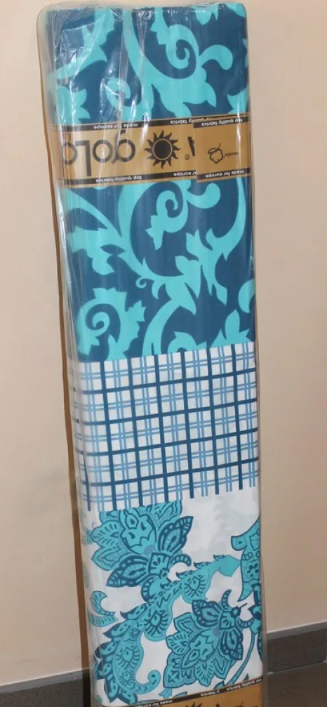 Ткань для постельного белья Бязь "Gold" Lux "Геометрический принт (завитки, клетка, голубой)" GL1046