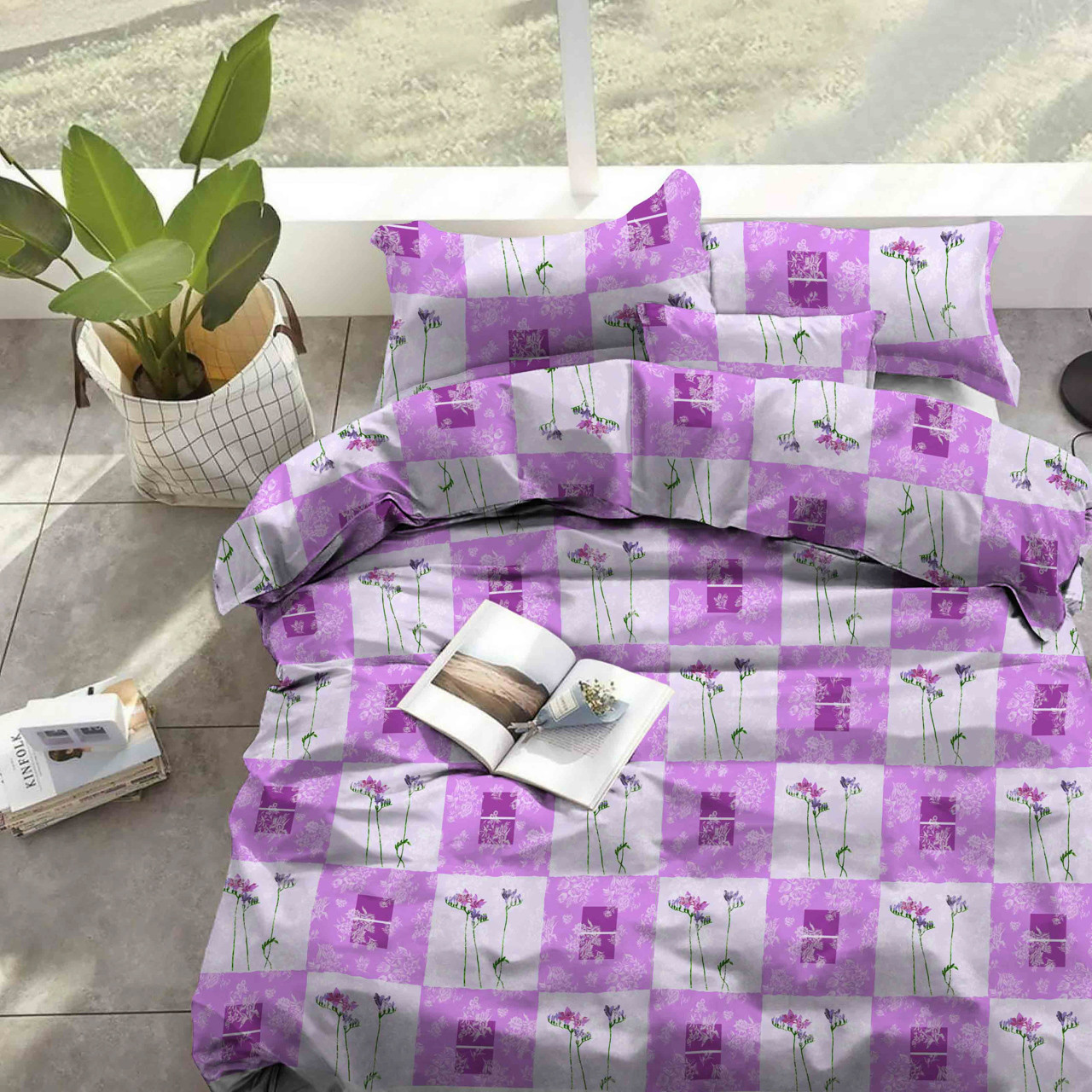 Тканина для постільної білизни Бязь "Gold" "Квіткова клітина" GLL8929lilac
