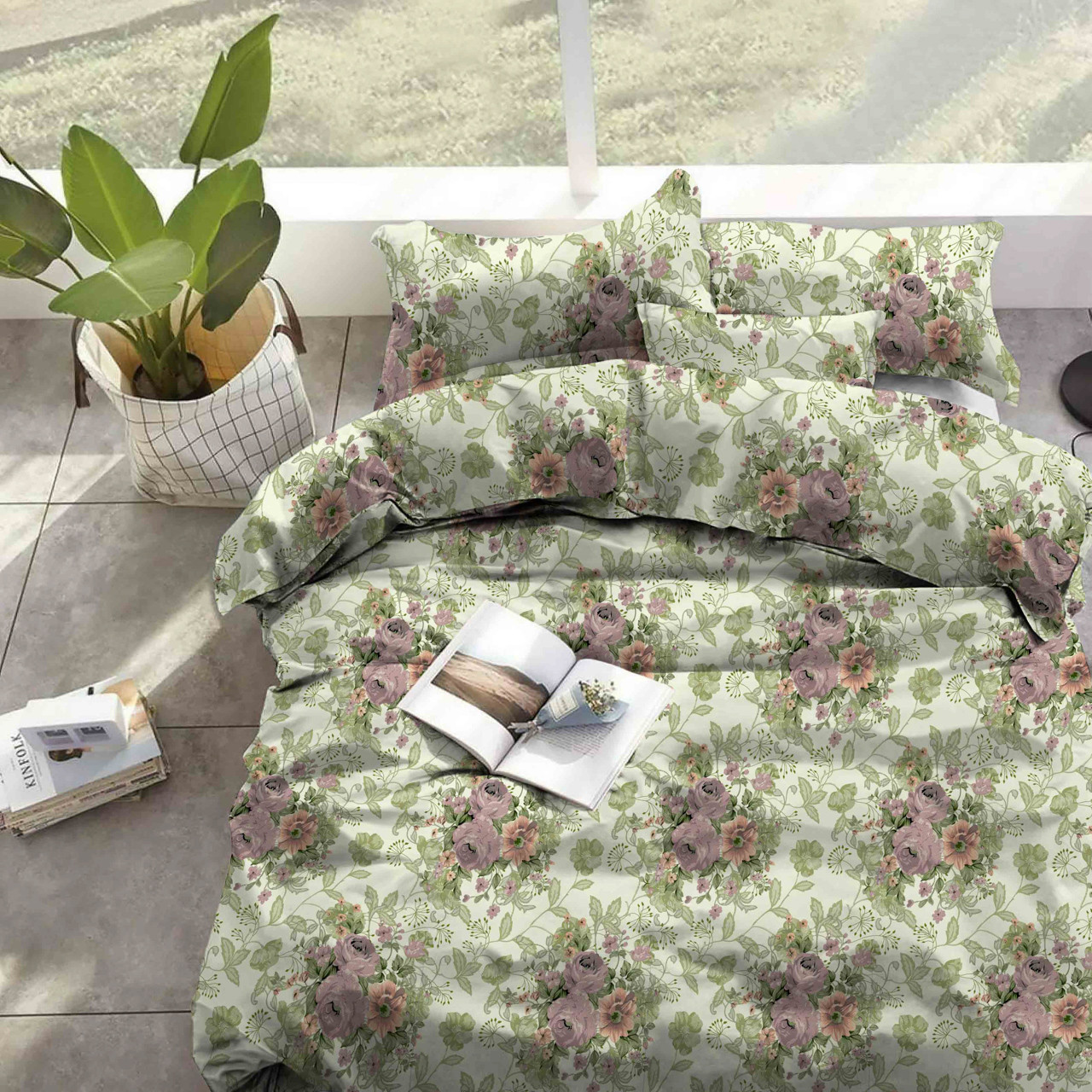 Тканина для постільної білизни Бязь "Gold" "Квітковий рай" GLL13307red