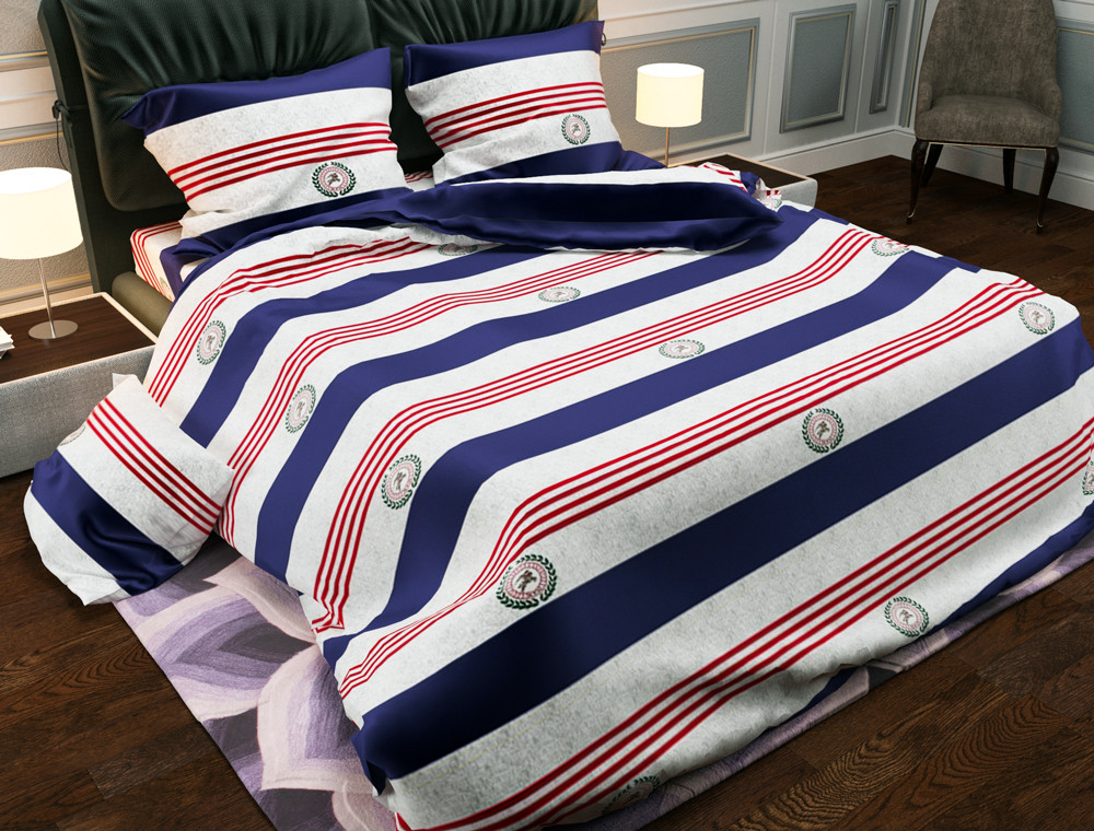 Тканина для постільної білизни Бязь "Gold" Lux "Чіткі лінії (синій)" GL2947