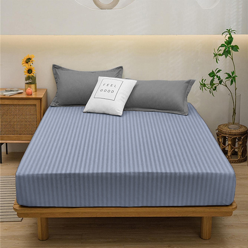 Простирадло на резинці (180*200*25) смугасте сіро-блакитне №10061