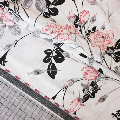 Тканина для постільної білизни Бязь "Gold" "Квітковий принт з троянд" GLL9561grey