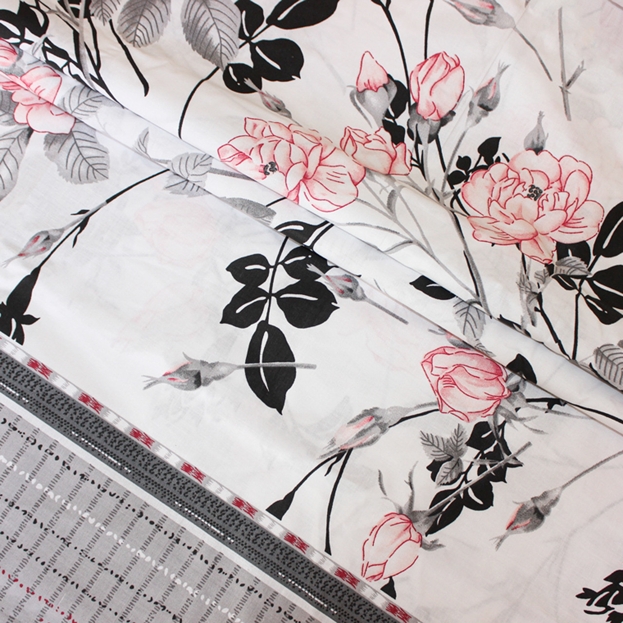 Тканина для постільної білизни Бязь "Gold" "Квітковий принт з троянд" GLL9561grey