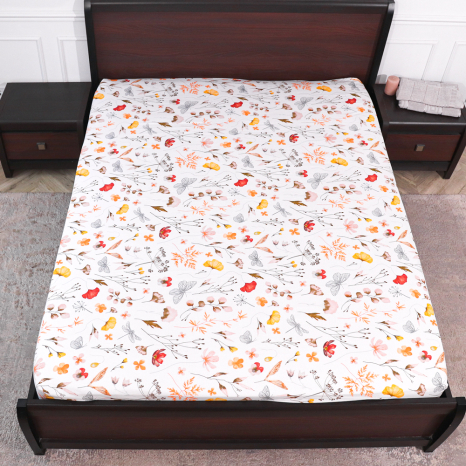 Простынь на резинке (90*200*25) белая с цветочным принтом №668313