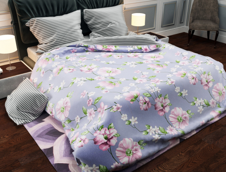 Тканина для постільної білизни Бязь "Gold" Lux "Яблучне цвітіння (блакитний)" GL1294 (A+B) - (50м+50м)