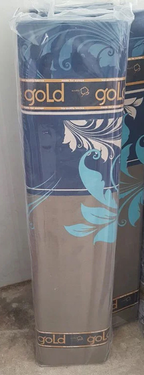 Ткань для постельного белья Бязь "Gold" Lux "Абстрактный принт (завитки, полоска, синий)" GL687