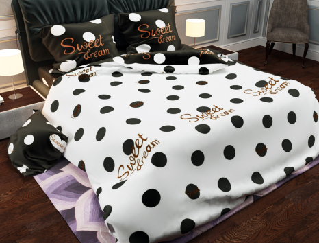 Сімейний набір постільної білизни із Бязі "Gold" з простирадлом на резинці №147490AB Черешенька™