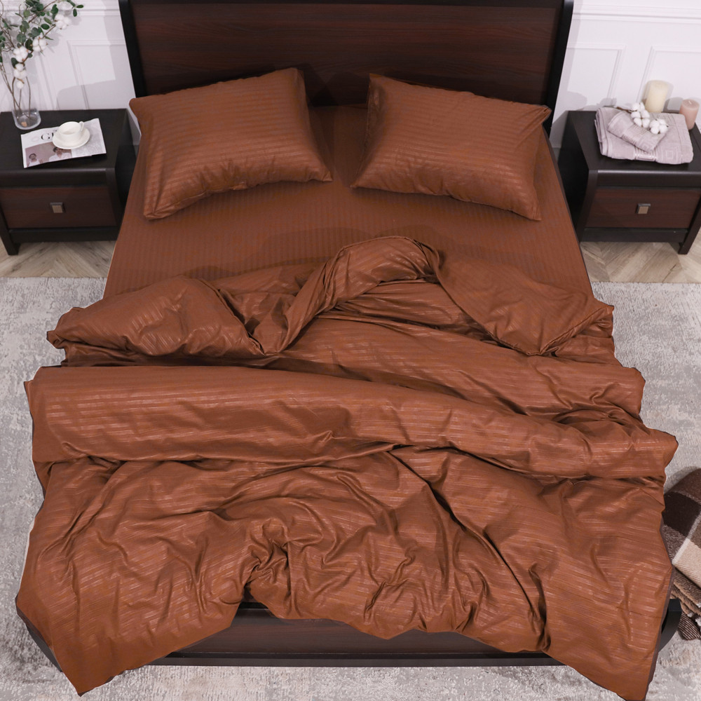 Полуторний набір постільної білизни 150*220 із мікрофібри коричнева смужка №2061230 Черешенька™