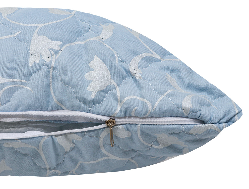 Подушка стьобана на блискавці 50*70 мікрофібра/холлофайбер (синя)