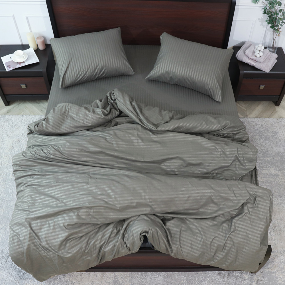 Полуторний набір постільної білизни 150*220 із мікрофібри в смужку №206004 Черешенка™