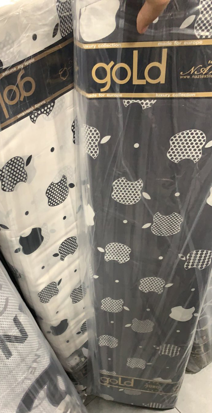 Тканина для постільної білизни Бязь "Gold" Lux "Apple (білий, сірий)" GL1117