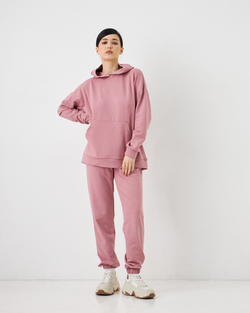 Женский спортивный костюм с капюшоном (Размер L) пудровый №20222142