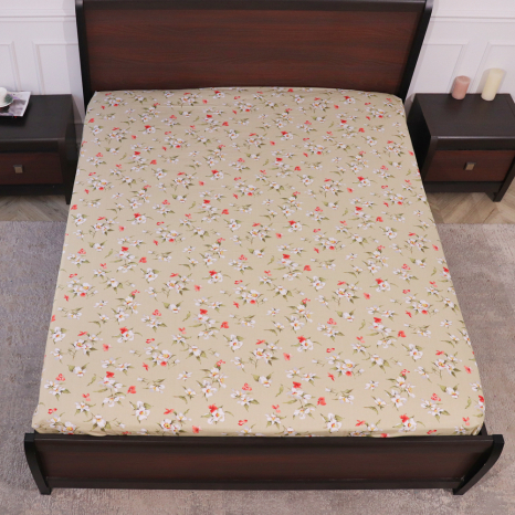 Простынь на резинке (160*200*25) зеленого цвета с цветочным принтом №667199