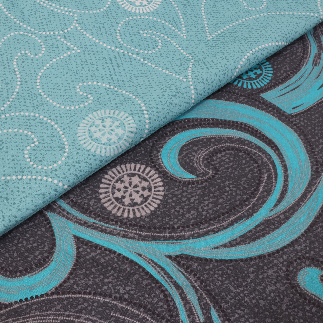 Ткань для постельного белья Бязь "Gold" Lux "Абстрактный принт (завитки, крупный)" GL069 (A+B) - (50м+50м).