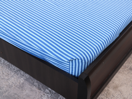 Простирадло на резинці (160*200*25) блакитне в полоску №663001