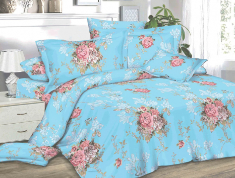 Тканина для постільної білизни Сатин SFlowerBlue (60м)