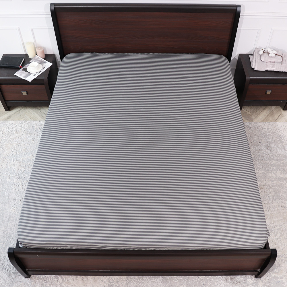 Простынь на резинке (180*200*25) серая полоска №660905