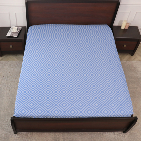 Простынь на резинке (90*200*25) голубое с геометрическим принтом №661506