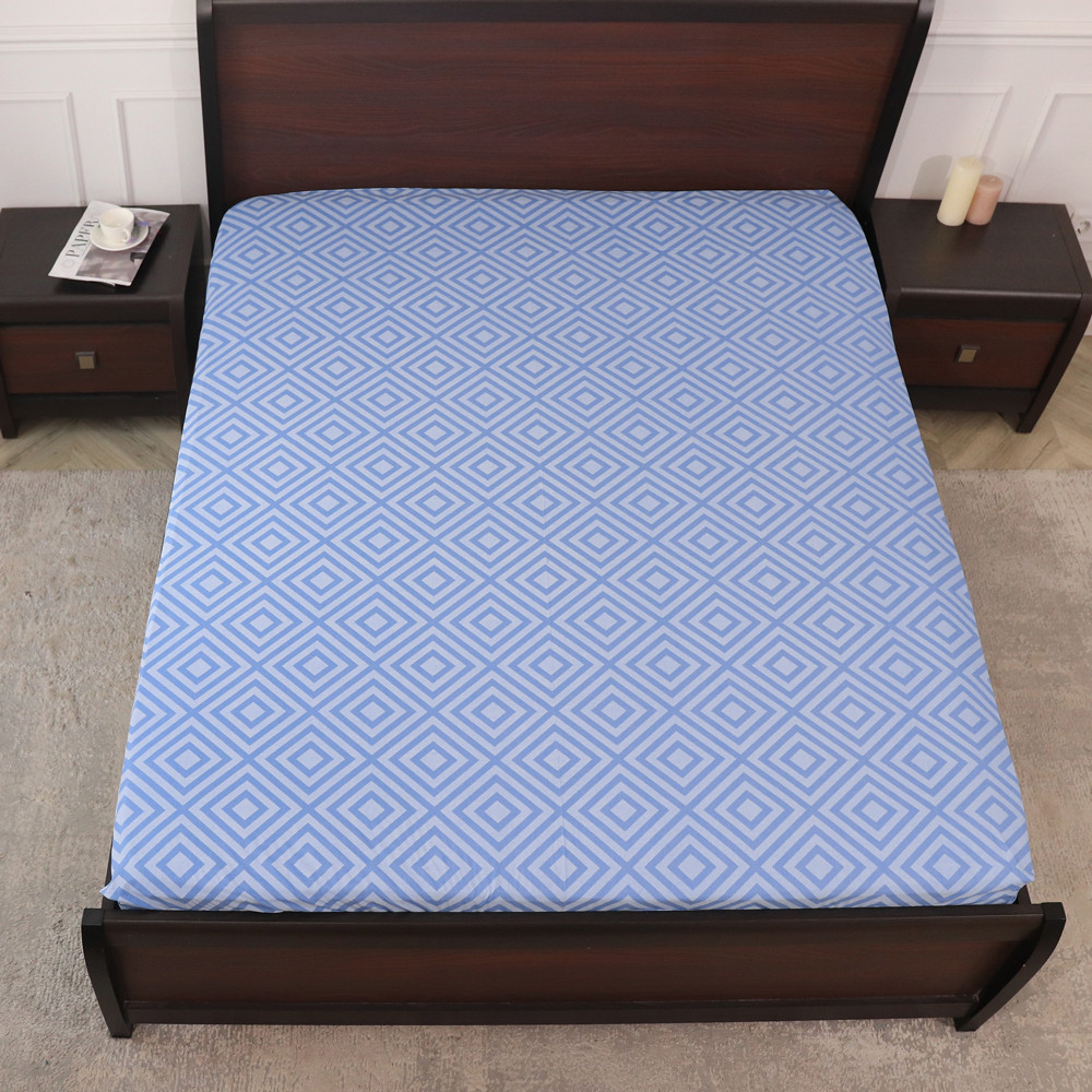 Простынь на резинке (90*200*25) голубое с геометрическим принтом №661506