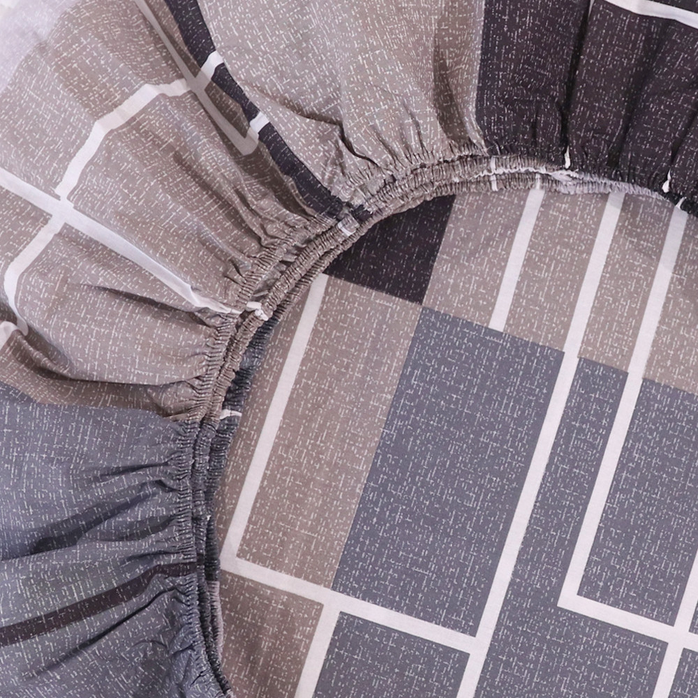 Простынь на резинке (90*200*25) серая с геометрическим принтом №668135