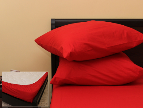 Комплект простирадла на резинці з наволочками (180*200*25) яскраво-червоний
