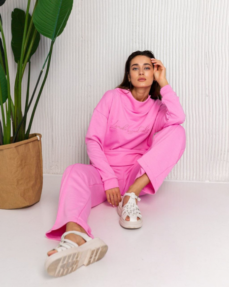 Жіночий костюм зі штанами палаццо (Розмір S) рожевий №215_0020