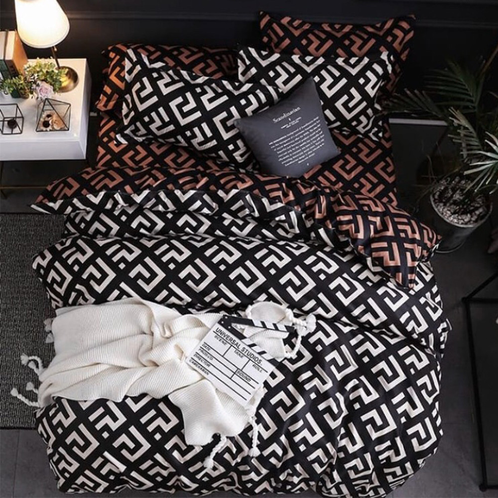 Ткань для постельного белья Бязь "Gold" Lux "Геометрический принт (чёрный)" GL1241 (A+B) - (50м+50м)