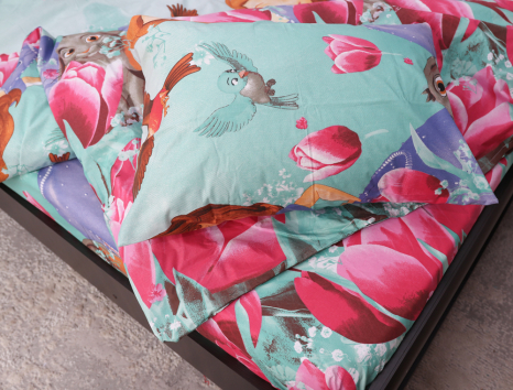 Полуторний набір постільної білизни 150*220 із Бязі "Gold" №163046 Черешенка™