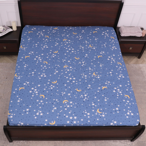 Простирадло на резинці (140*200*25) синє з принтом зірок №668174