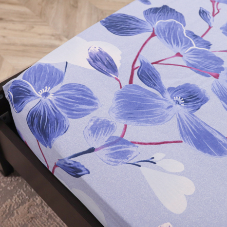 Простирадло на резинці (160*200*25) блакитне з квітковим принтом №66979