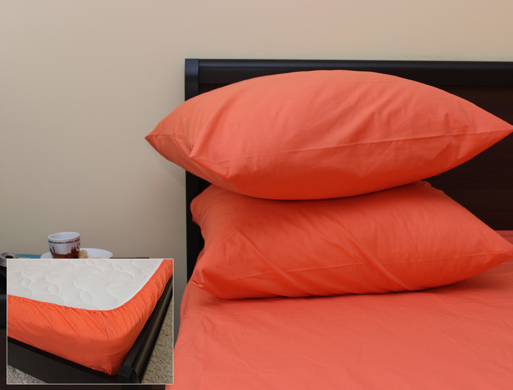 Комплект простыни на резинке с наволочками (160*200*25) коралловый