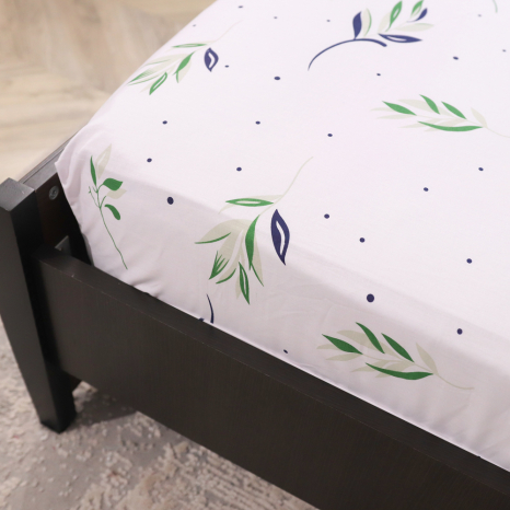 Простынь на резинке (160*200*25) белая с растительным принтом №668273